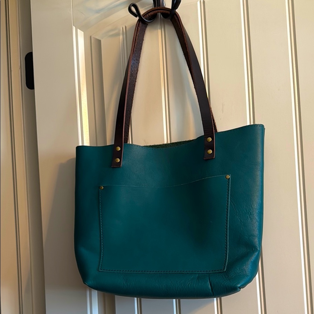 Portland Leather Goods medium leather tote in peacock